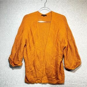 Staccato Cardigan Sweater Women's S/M‎ Orange 100% Acrylic Crochet Open Front